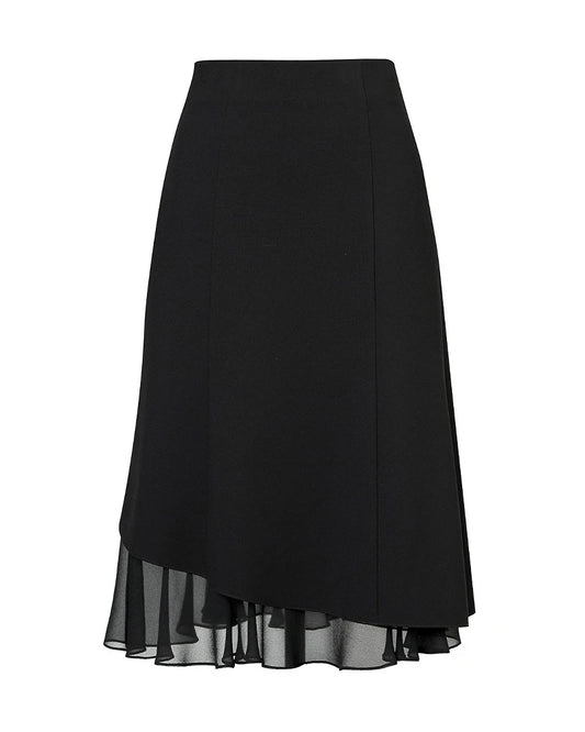 Triacetate Sheer Silk Ruffle Hem Midi Skirt