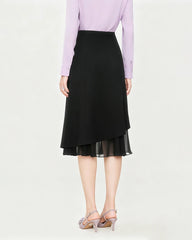 Triacetate Sheer Silk Ruffle Hem Midi Skirt