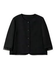 Triacetate Sheer Silk Trim Cropped Blazer