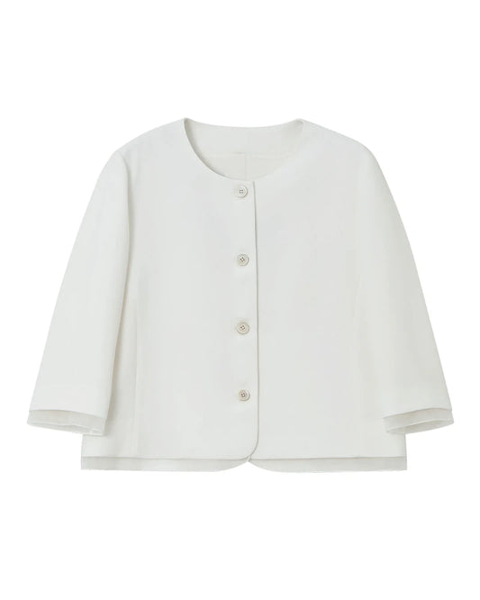 Triacetate Sheer Silk Trim Cropped Blazer