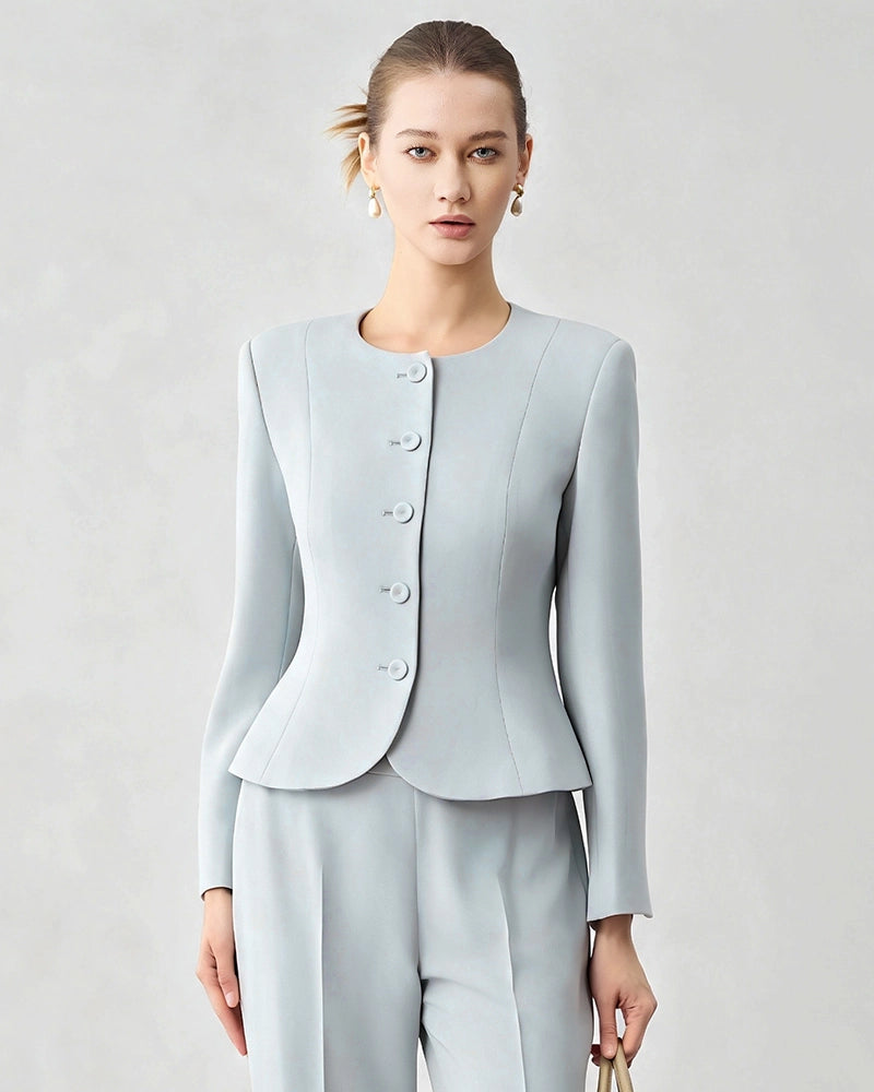 Triacetate Silk Lined Sculpting Peplum Jacket