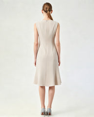 Triacetate Sleeveless Midi Dress with Fluted Hem