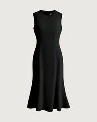 Triacetate Sleeveless Midi Dress with Fluted Hem