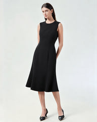 Triacetate Sleeveless Midi Dress with Fluted Hem