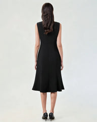 Triacetate Sleeveless Midi Dress with Fluted Hem