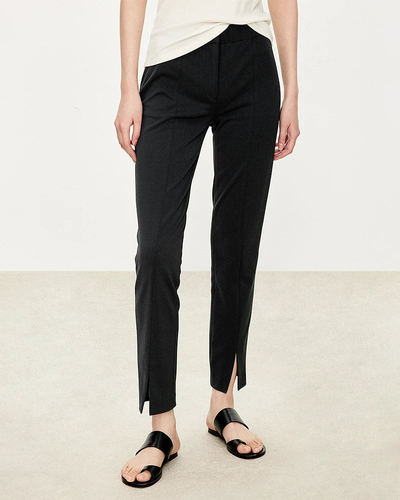 Triacetate Slim Ankle Pants with Front Slit