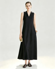 Triacetate V Neck A Line Maxi Dress with Silk Lining
