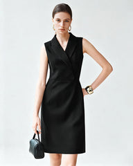 Triacetate V-Neck Blazer Dress with Silk Lining