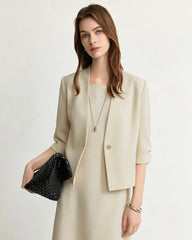 Triacetate V-Neck Cropped Blazer with Silk Lining
