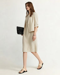 Triacetate V-Neck Cropped Blazer with Silk Lining