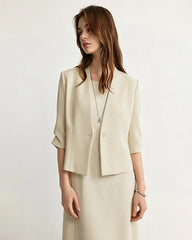 Triacetate V-Neck Cropped Blazer with Silk Lining