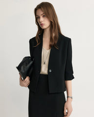 Triacetate V-Neck Cropped Blazer with Silk Lining
