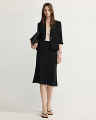 Triacetate V-Neck Cropped Blazer with Silk Lining