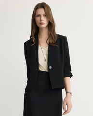 Triacetate V-Neck Cropped Blazer with Silk Lining