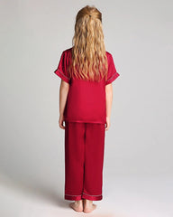 Unisex Kids Short Sleeve Silk Pajamas Set