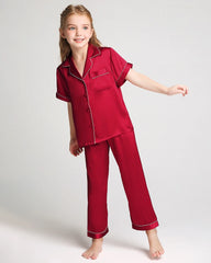 Unisex Kids Short Sleeve Silk Pajamas Set