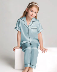 Unisex Kids Short Sleeve Silk Pajamas Set
