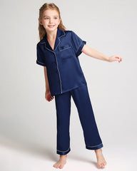 Unisex Kids Short Sleeve Silk Pajamas Set