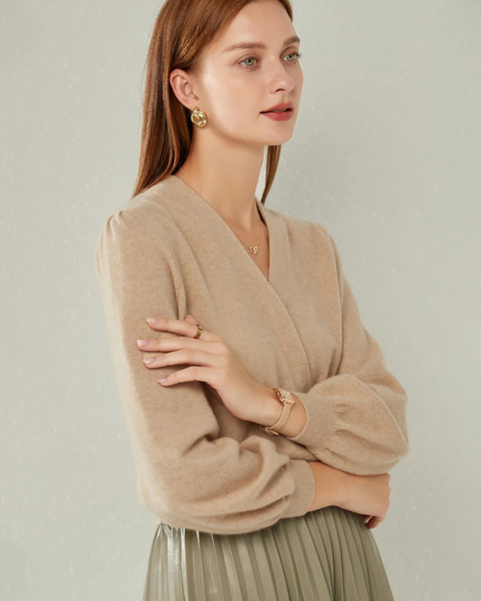 V-neck Lantern Sleeves Cashmere Sweater