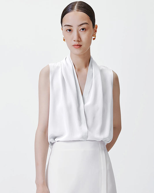 V-neck Pleated Silk Tank Top