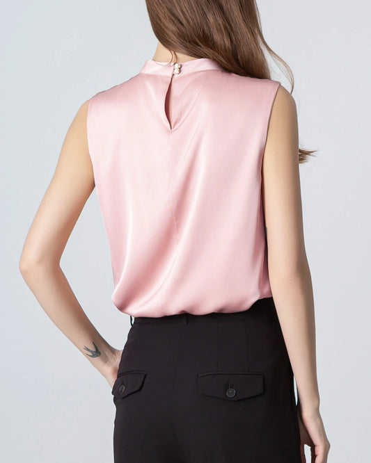 V-neck Tie Front Sleeveless Silk Blouse