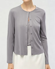 Washable Silk Jersey Button Front Cardigan