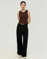 Washable Silk Jersey Crew Neck Cropped Tank
