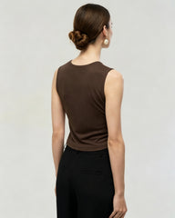 Washable Silk Jersey Crew Neck Cropped Tank