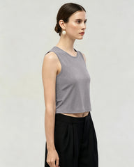 Washable Silk Jersey Crew Neck Cropped Tank
