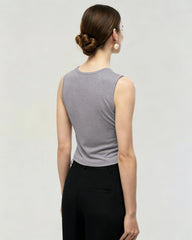 Washable Silk Jersey Crew Neck Cropped Tank