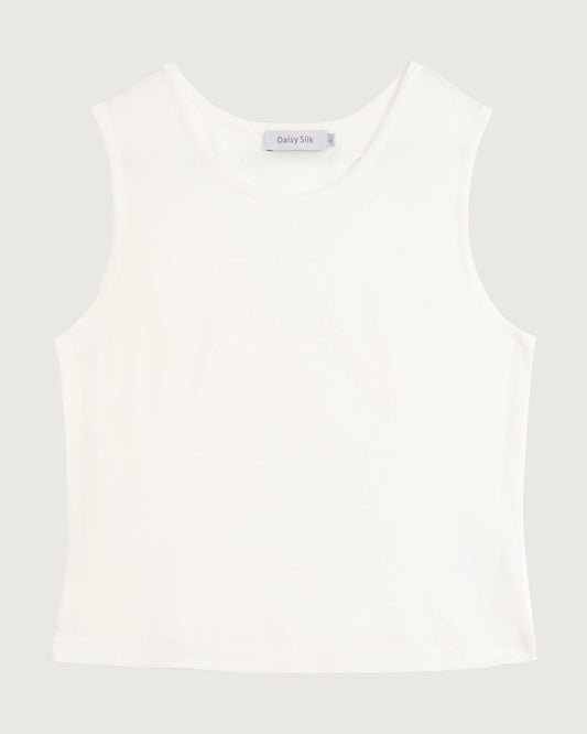 Washable Silk Jersey Crew Neck Cropped Tank