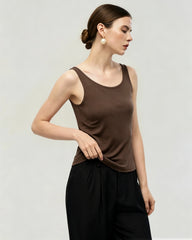Washable Silk Jersey Double Scoop Neck Tank