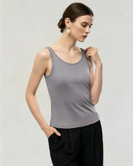 Washable Silk Jersey Double Scoop Neck Tank