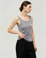 Washable Silk Jersey Double Scoop Neck Tank