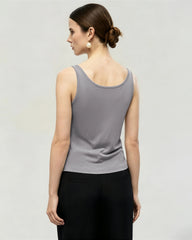 Washable Silk Jersey Double Scoop Neck Tank
