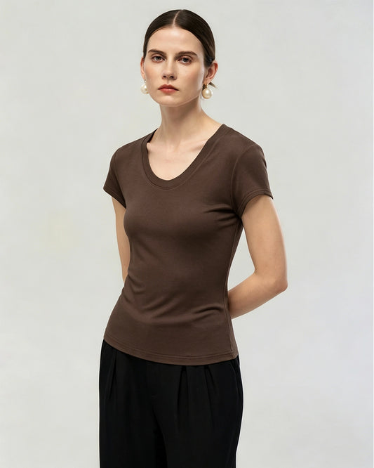 Washable Silk Jersey Scoop Neck Fitted T Shirt