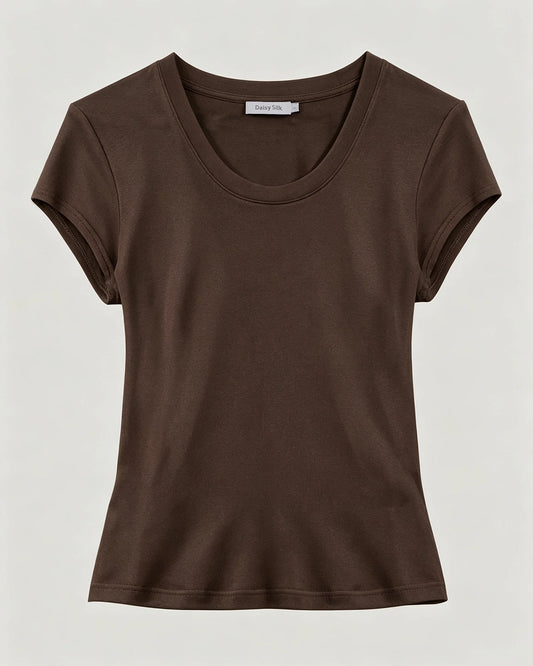 Washable Silk Jersey Scoop Neck Fitted T Shirt