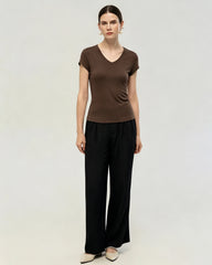 Washable Silk Jersey Scoop Neck Fitted T Shirt