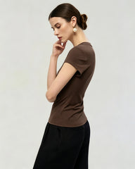 Washable Silk Jersey Scoop Neck Fitted T Shirt