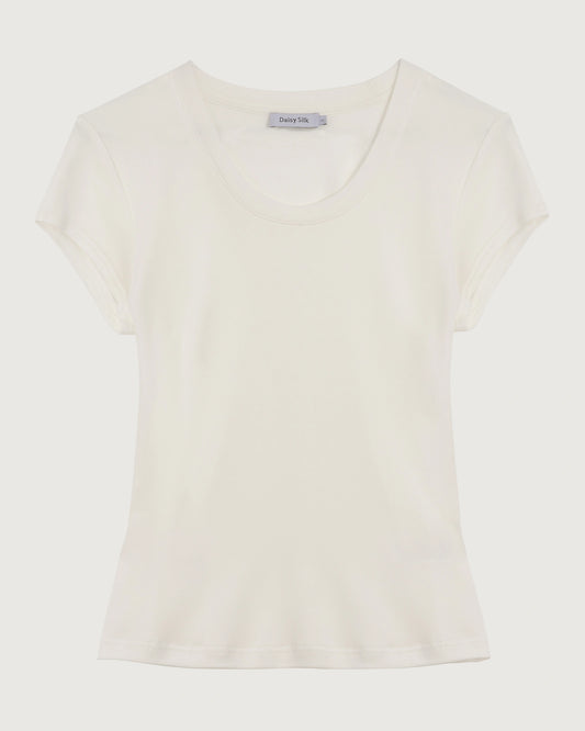Washable Silk Jersey Scoop Neck Fitted T Shirt