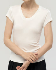 Washable Silk Jersey Scoop Neck Fitted T Shirt