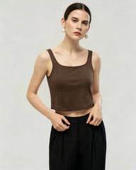 Washable Silk Jersey Square Neck Cropped Tank