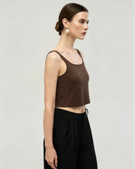 Washable Silk Jersey Square Neck Cropped Tank