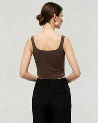 Washable Silk Jersey Square Neck Cropped Tank