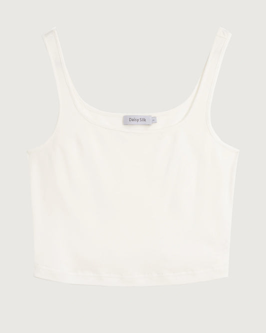 Washable Silk Jersey Square Neck Cropped Tank