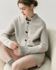 Women's Cashmere Wool Knit Cardigan and Shorts Set