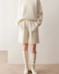 Women's Cashmere Wool Knit Sweater and Shorts Set
