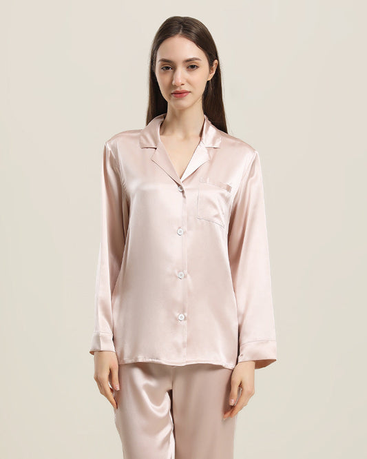 Women's Silk Two Piece Pajamas Pink