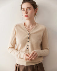 Women's V-Neck Half Cardigan Cashmere Sweater