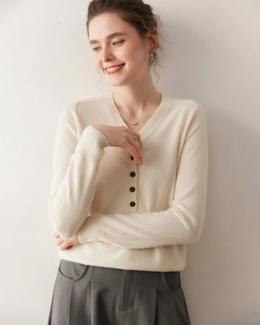 Women's V-Neck Half Cardigan Cashmere Sweater
